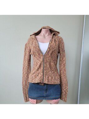Jacob Connexion Tangerine Cable Knit Slim Structural Zip Up Hoodie (M)
